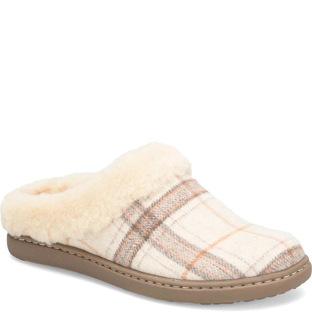 Born Ali Slippers Winter White Plaid Wool Product ID-EV1HQFtU