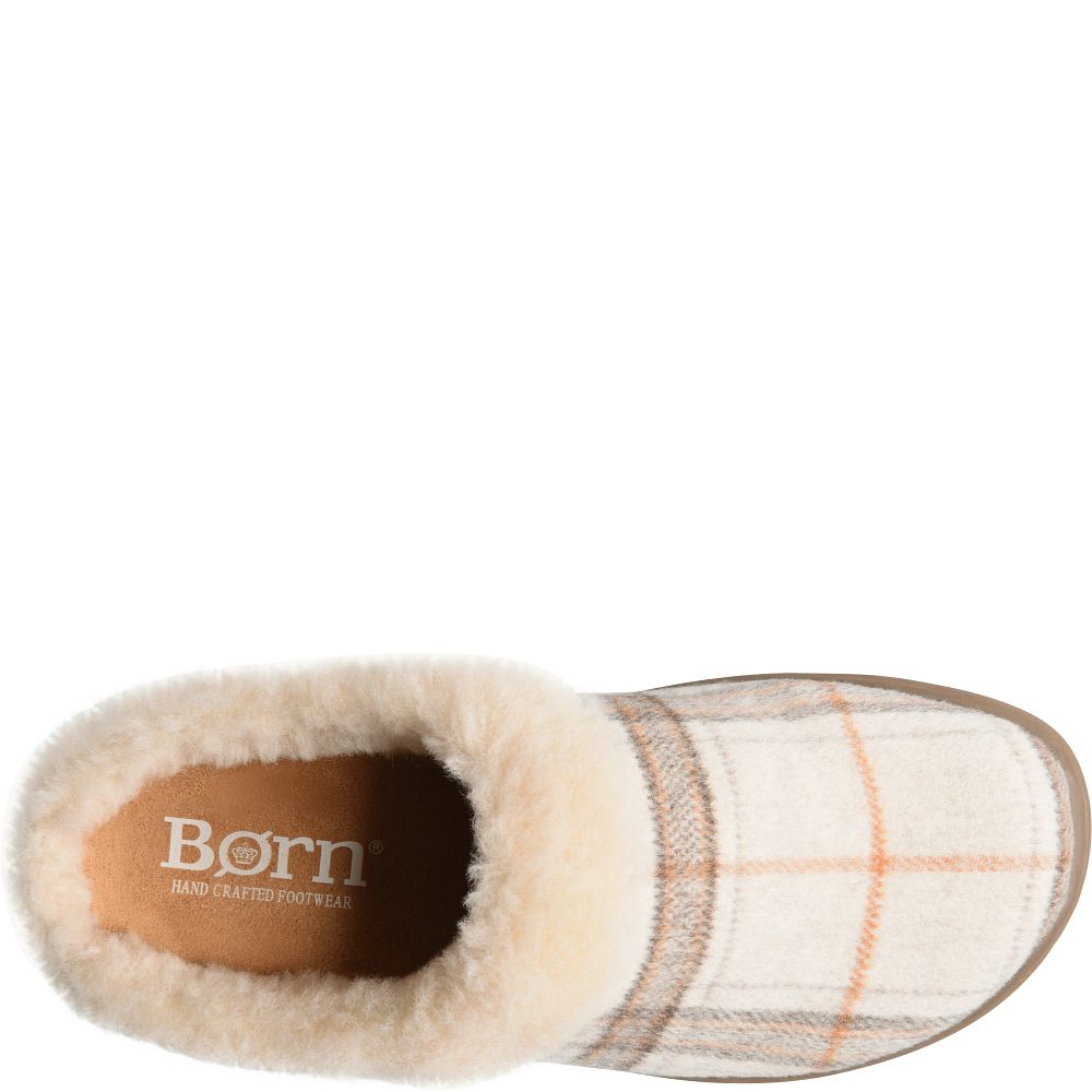 Born Ali Slippers Winter White Plaid Wool Product ID-EV1HQFtU
