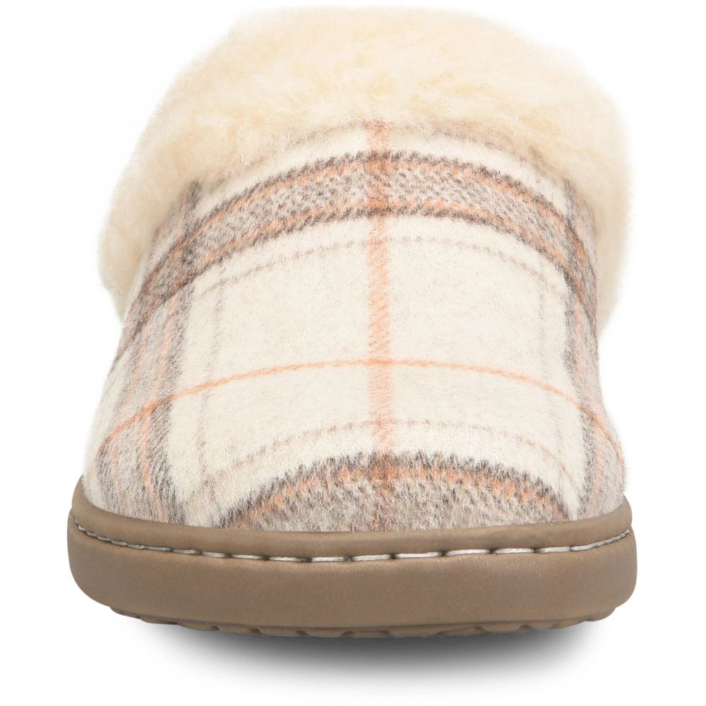 Born Ali Slippers Winter White Plaid Wool Product ID-EV1HQFtU
