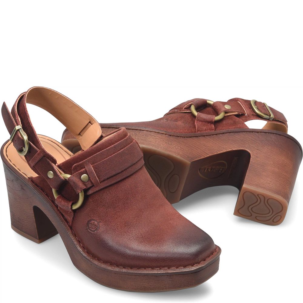 Born Hudson Clogs Dark Brick Distressed Product ID-GmbIfudK