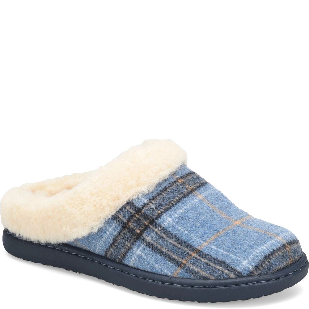 Born Ali Slippers Blue Plaid Wool Product ID-JqQx4GxM