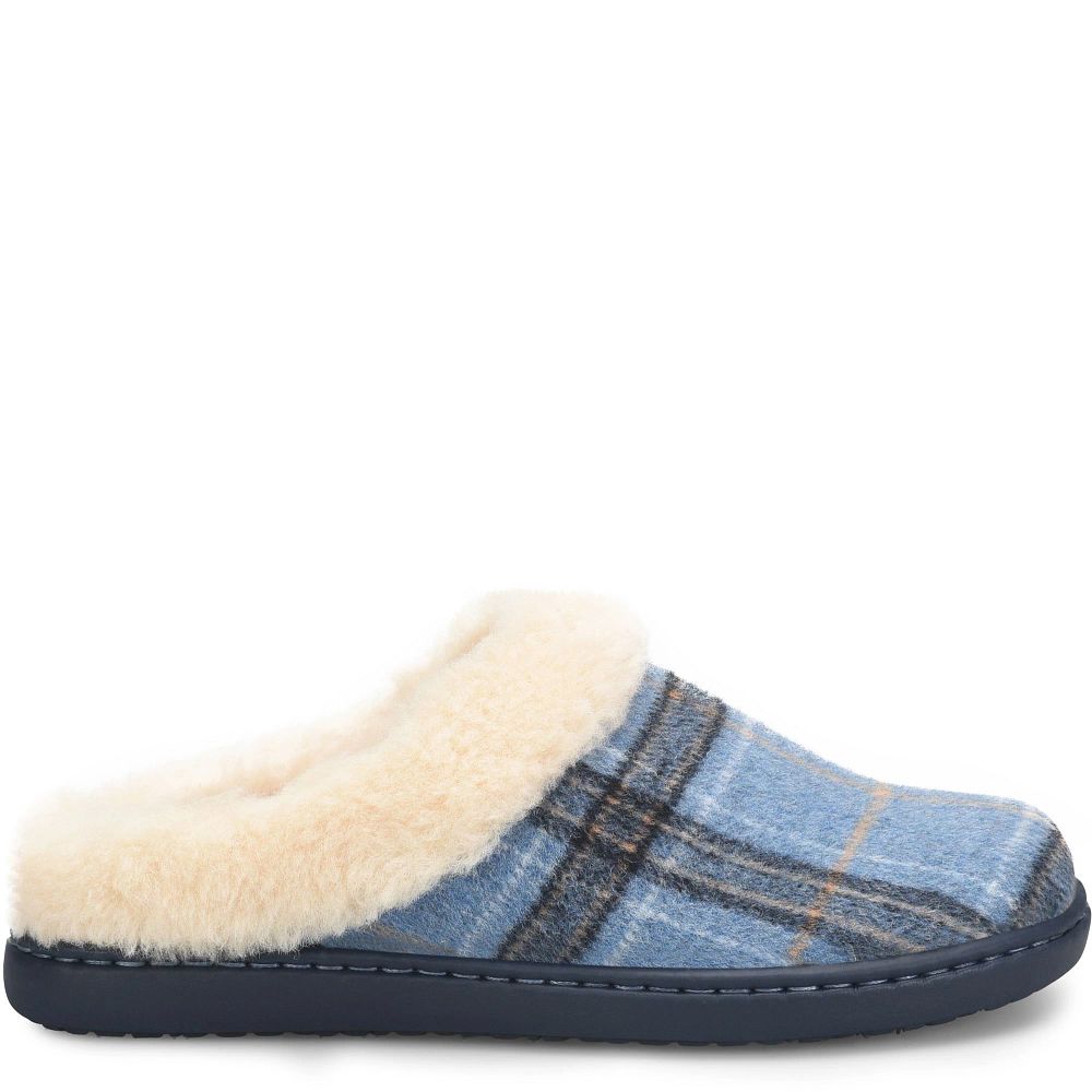 Born Ali Slippers Blue Plaid Wool Product ID-JqQx4GxM