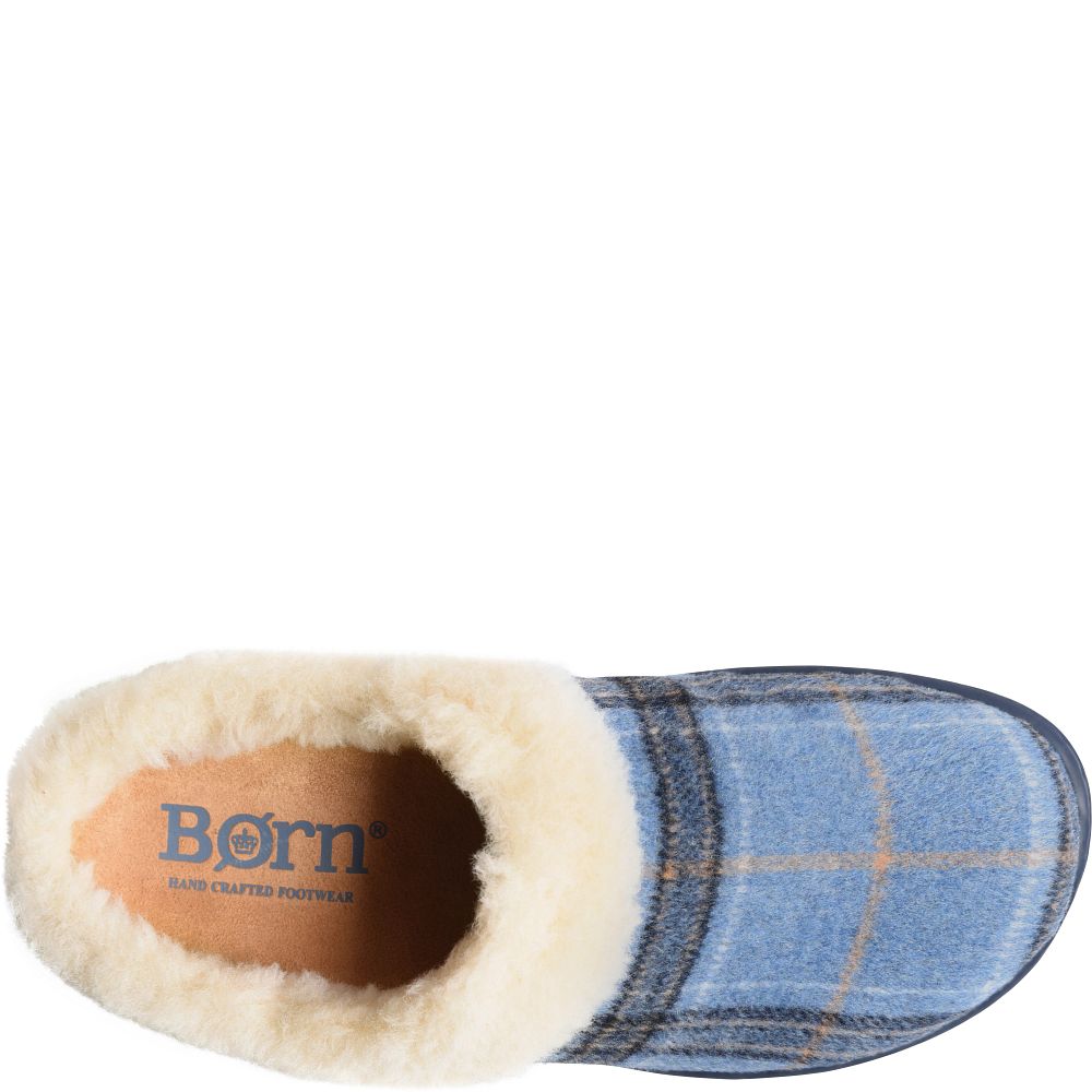 Born Ali Slippers Blue Plaid Wool Product ID-JqQx4GxM