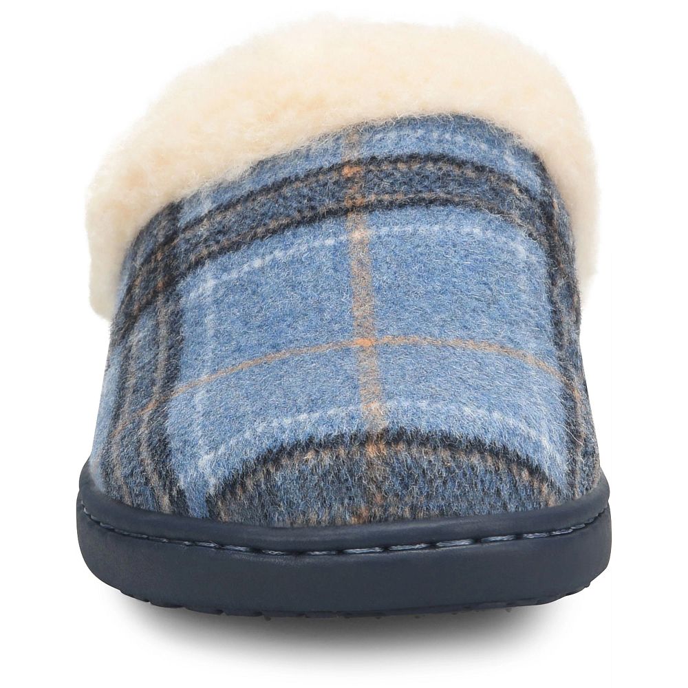 Born Ali Slippers Blue Plaid Wool Product ID-JqQx4GxM