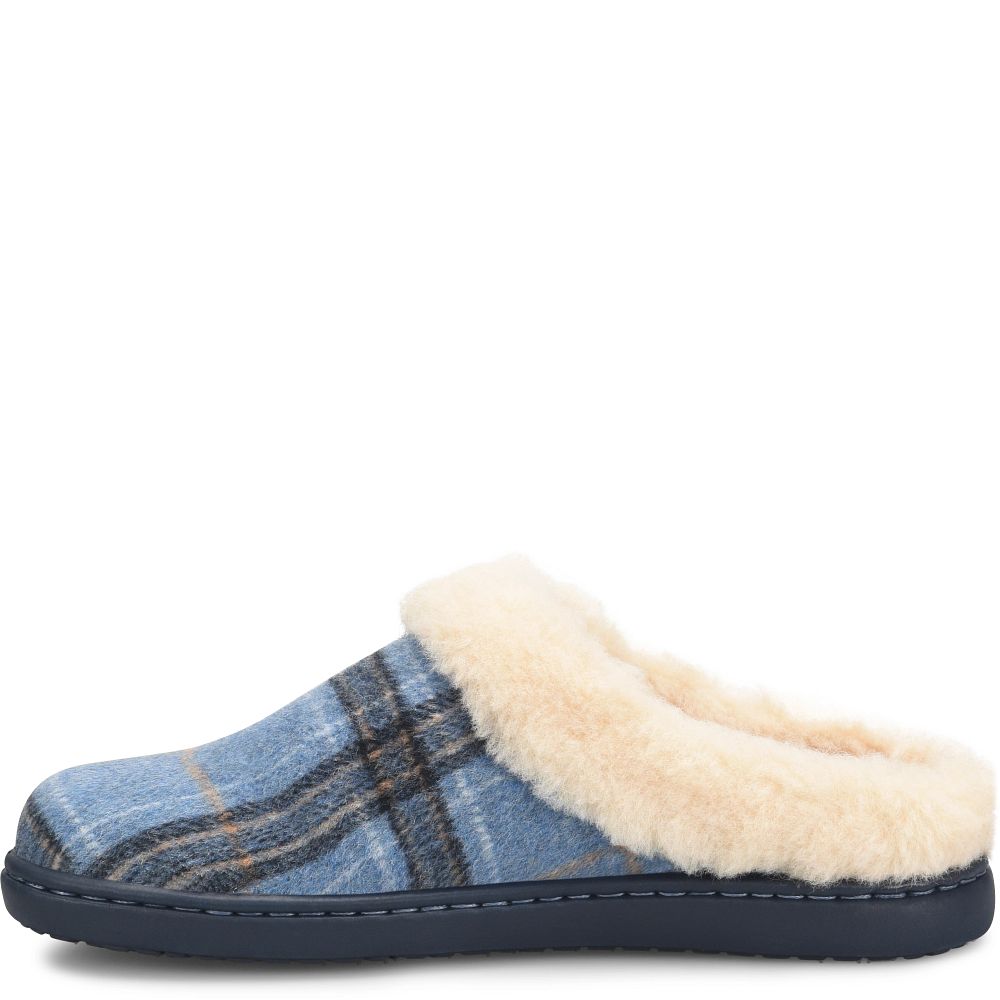 Born Ali Slippers Blue Plaid Wool Product ID-JqQx4GxM