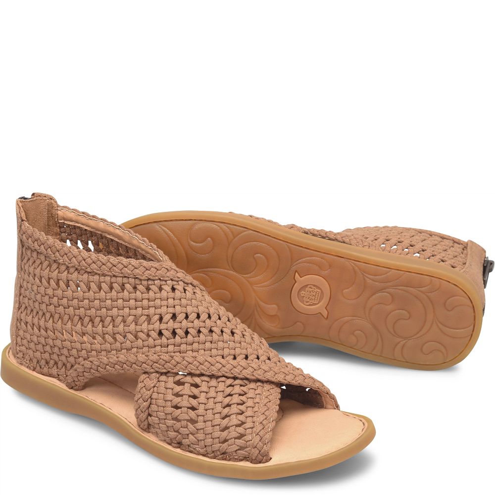 Born Iwa Mac Sandals Brown Knit Fabric Product ID-X9uafQM2