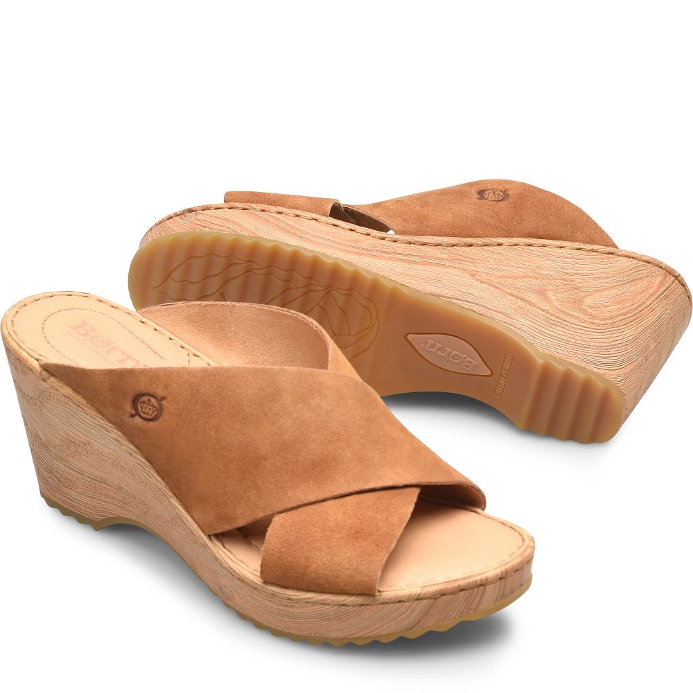 Born Nora Sandals Tan Camel Suede Product ID-XPKIEdGE