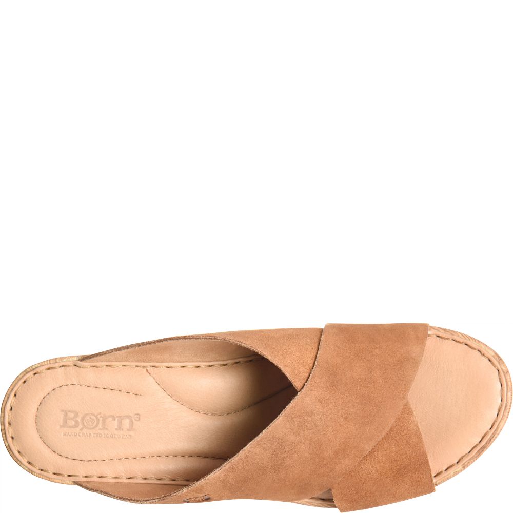Born Nora Sandals Tan Camel Suede Product ID-XPKIEdGE