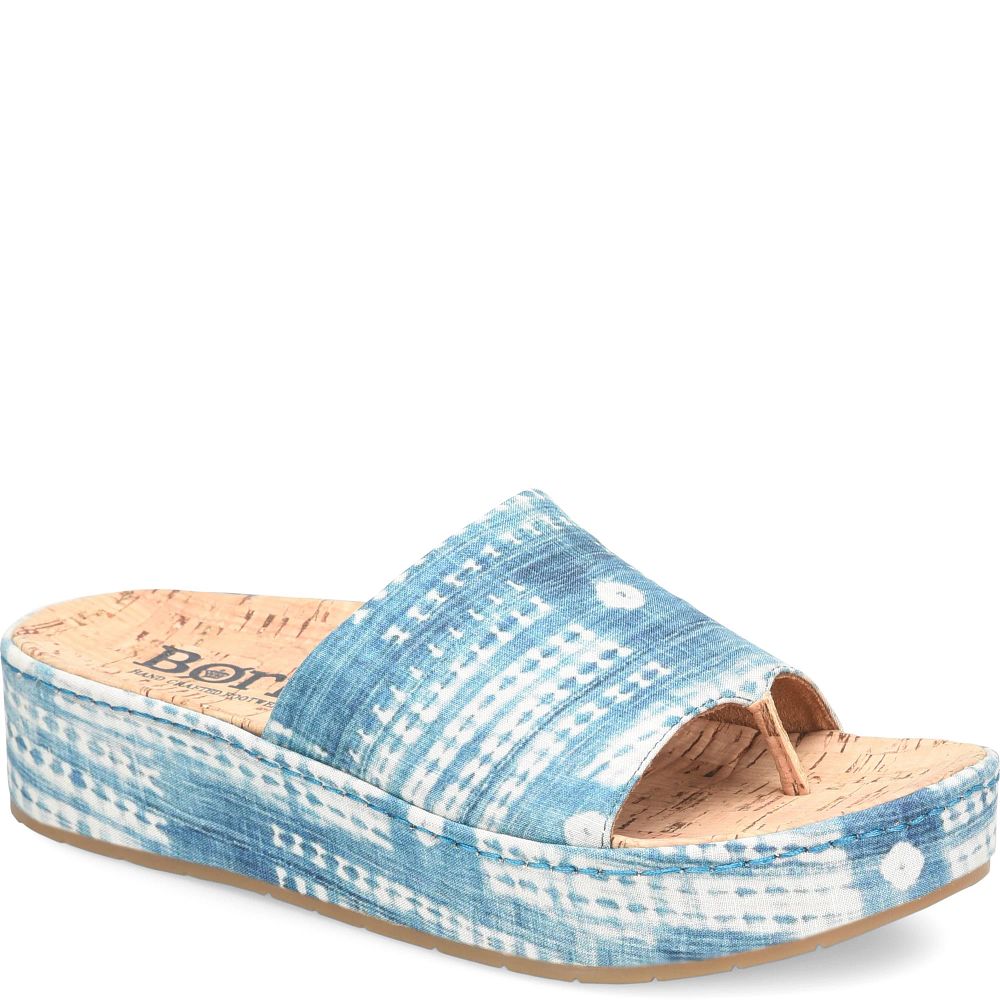 Born Sharr Tencel Sandals Blue Multi Tencel Fabric Product ID-XVXDseNP