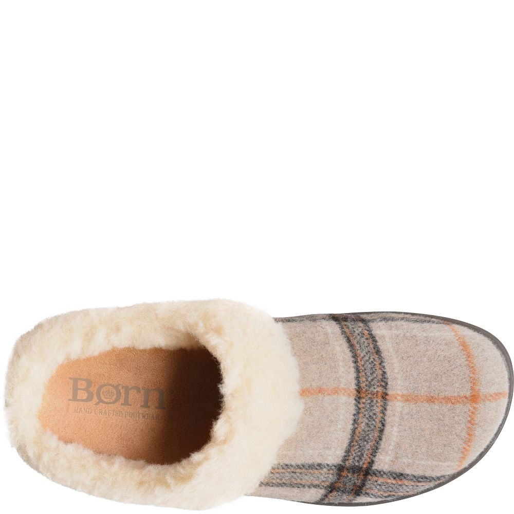 Born Ali Slippers Taupe Plaid Wool Product ID-jc87dvgS