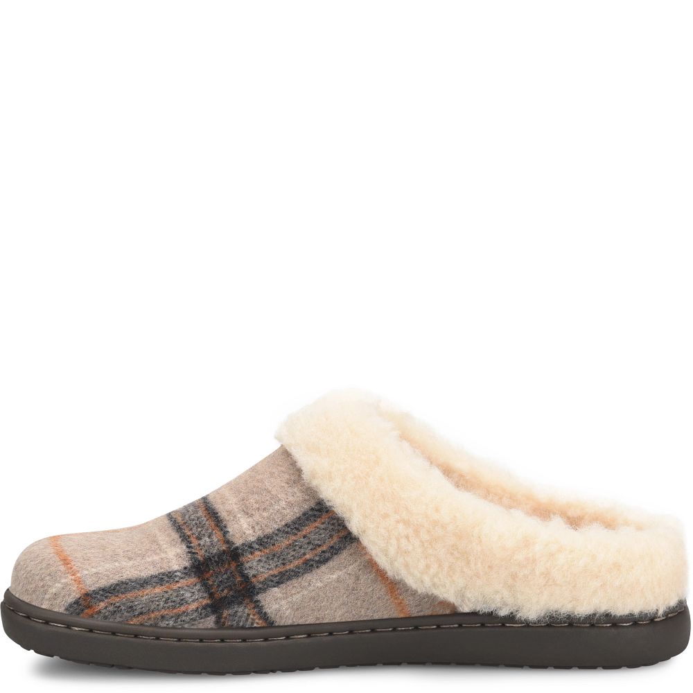 Born Ali Slippers Taupe Plaid Wool Product ID-jc87dvgS